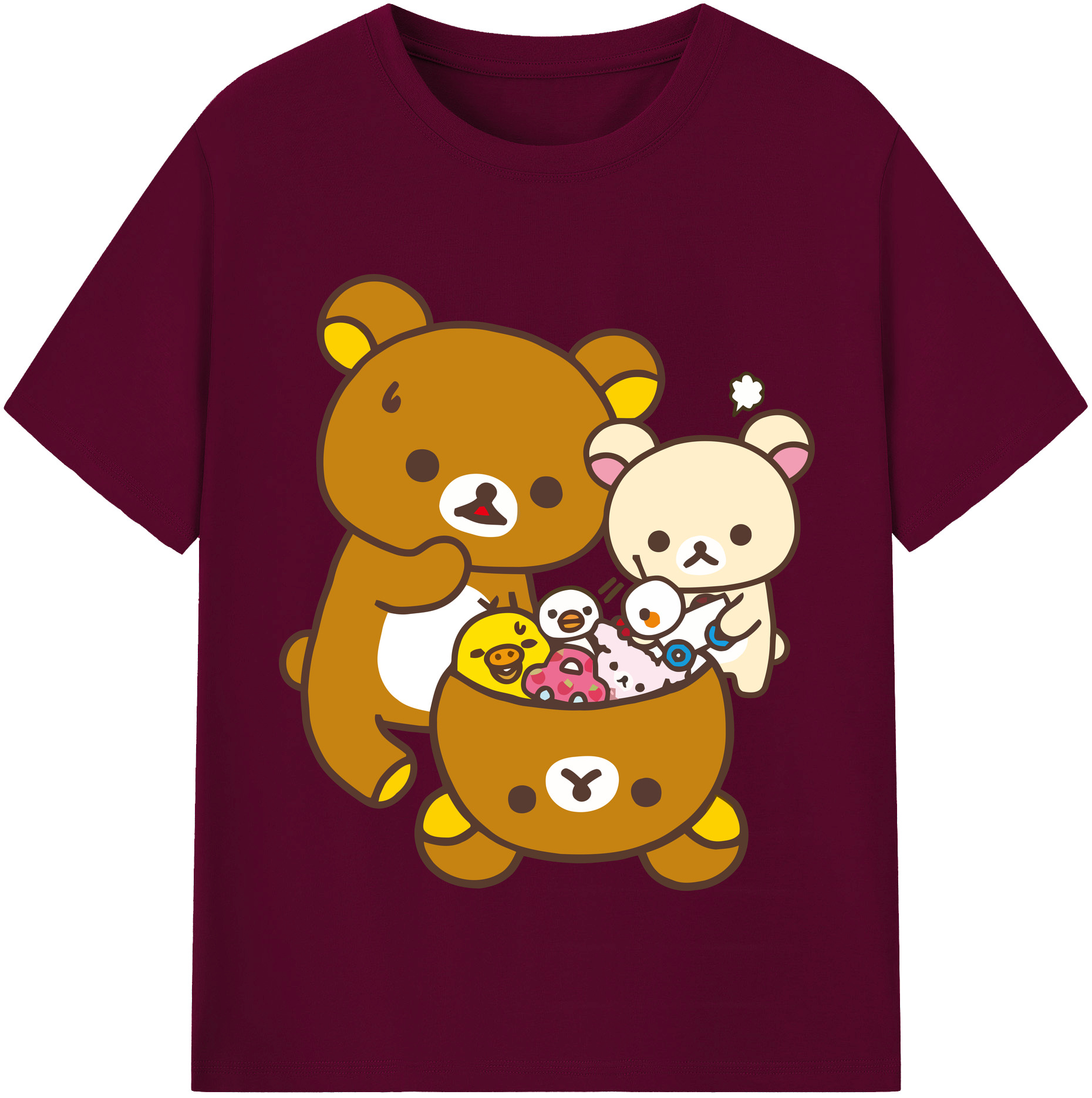 （画像用） リラックマ リラックマ キイロイトリ Rilakkuma Korilakkuma Kiiroitori レディースカジュアルプリントTシャツ（綿100％）